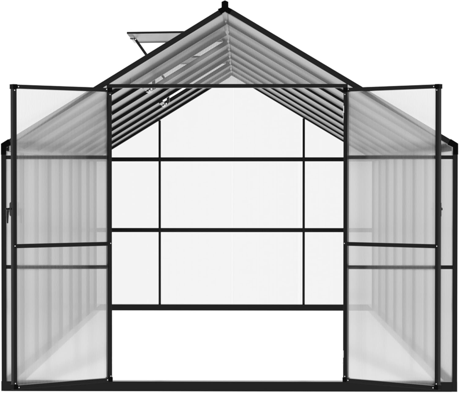 Yardenaler 8x16 FT Polycarbonate Aluminum Greenhouse Kit, Outdoor Walk-in Green House with Adjustable Roof Vents and Lockable Door, Backyard Garden in Winter, Gray
